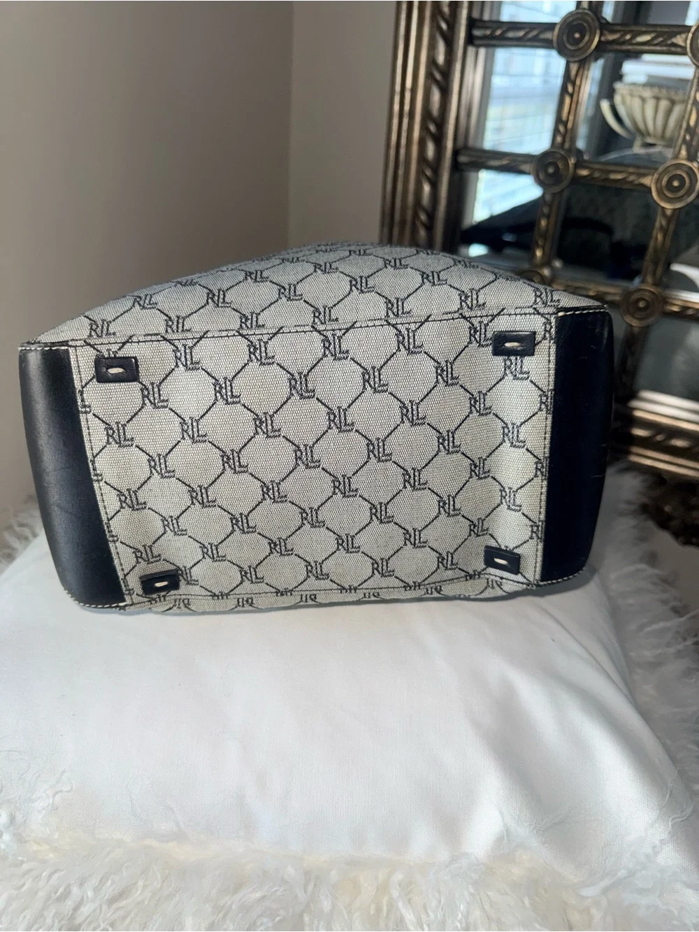 Vintage Lauren Ralph Lauren Gray Monogram Hobo Shoulder Bag